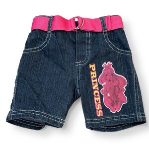 Vintage Y2k Princess Graphic Jean Shorts + Belt 18M baby toddler girl